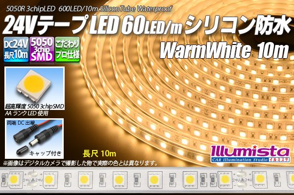 画像1: 24VテープLED60LED/mシリコン防水 電球色 10m (1)