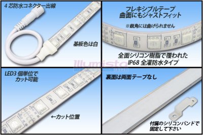 画像1: 全灌防水テープLED 60LED/m IP68 RGB 1-5m