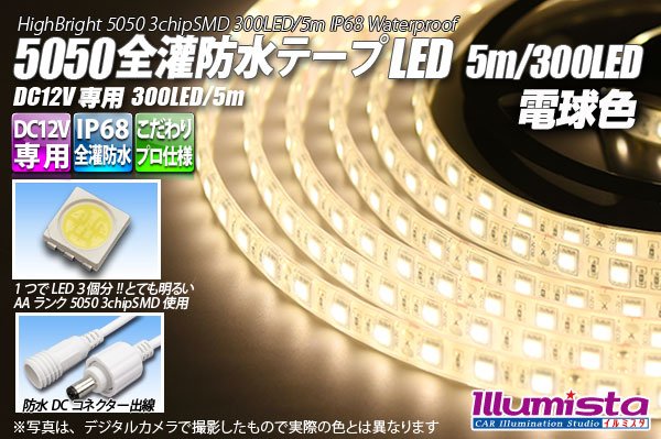 画像1: 全灌防水テープLED 60LED/m IP68 電球色 1-5m (1)