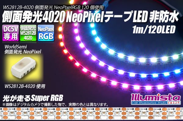 画像1: 側面発光 4020NeoPixel MiniテープLED 非防水 1m/120LED (1)