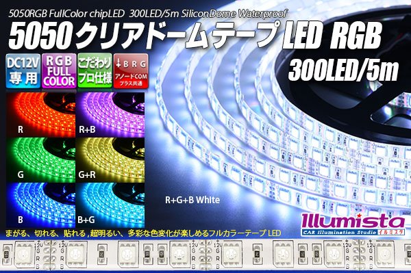 画像1: 5050テープLED 60LED/m クリアドーム RGB 5m (1)