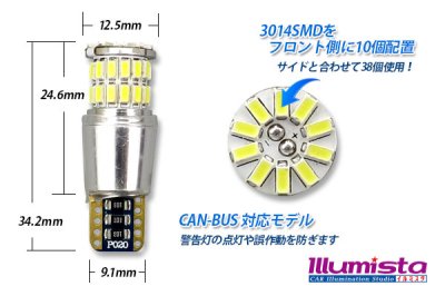 画像1: Canbus 3014 38SMD T10バルブ 白色