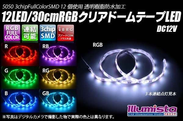 画像1: RGB 12LED/30cm 防水テープLED　アノードCOM (1)