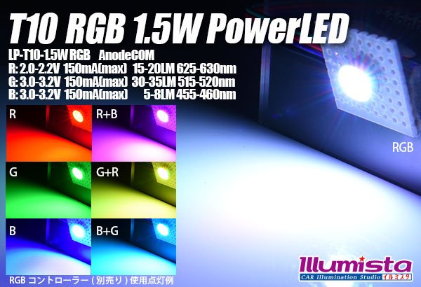 画像1: T10 RGB 1.5W PowerLED LP-T10-1.5W AnodeCOM (1)