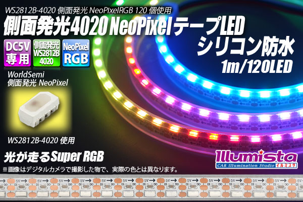 側面発光 4020NeoPixel MiniテープLED シリコン防水 1m/120LED